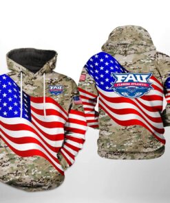 Florida Atlantic Owls Ncaa Us Flag Camo Veteran 3D All Over Print Hoodie, Zip-Up Hoodie