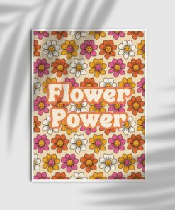 Flower Power Print Floral Motivational Quote Aesthetic Vintage 70s Poster Wall Art Canvas Prints