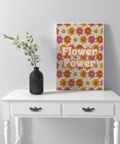 Flower Power Print Floral Motivational Quote Aesthetic Vintage 70s Poster Wall Art Canvas Prints