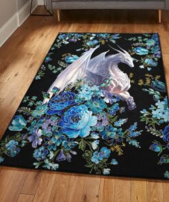 Flower Washable Rugs, Dragon Flower Rug, Dragon Area Rug, Dragon Themed Rugs, Gift For Dragon Lovers, Personalized Rug, Carpet For Living Room, Bedding Room Home Decor DG101