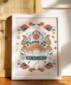 Focus On Kindness Retro 70s Floral Pattern Poster Wall Art Print For Home Décor