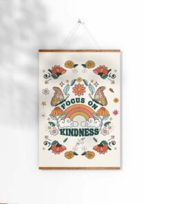 Focus On Kindness Retro 70s Floral Pattern Poster Wall Art Print For Home Décor