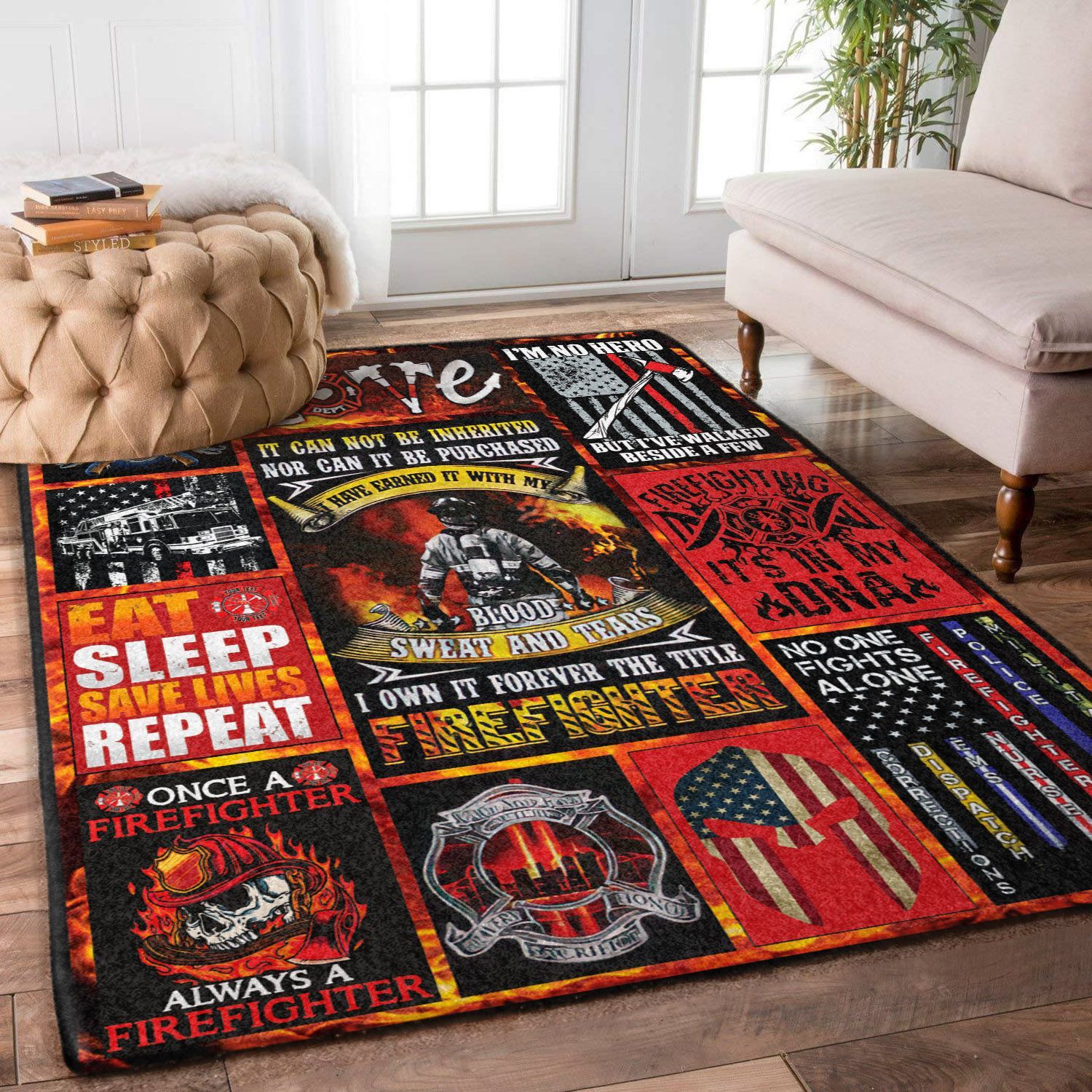 Forever The Title Firefighter Rugs, Firefighter Area Rug, Fireman Carpet Gifts for Dad, Son, Fireman, Firefighter Lovers