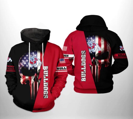 Fresno State Bulldogs Ncaa Us Flag Skull 3D All Over Print Hoodie, Zip-Up Hoodie