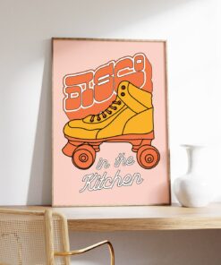 Funky Roller Skate Disco In The Kitchen Motivational Quote Aesthetic Vintage 70s Poster Wall Art Canvas Prints