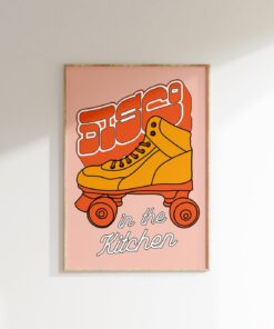 Funky Roller Skate Disco In The Kitchen Motivational Quote Aesthetic Vintage 70s Poster Wall Art Canvas Prints