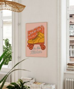 Funky Roller Skate Disco In The Kitchen Motivational Quote Aesthetic Vintage 70s Poster Wall Art Canvas Prints