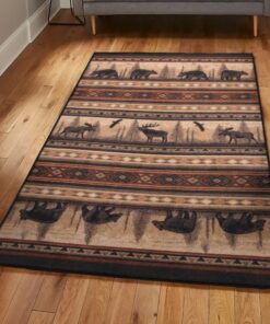 Funny Bear Washable Rugs, Rustic Bear And Moose Rug, Rustic Rug, Rustic Lodge Area Rugs, Carpet for Living Room A42