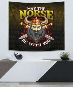 Gebo Rune Raven Tattoo Viking Style Tapestry for Wall Décor