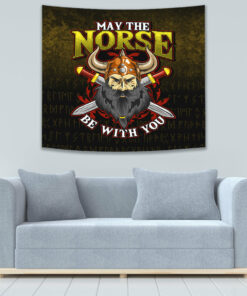 Gebo Rune Raven Tattoo Viking Style Tapestry for Wall Décor