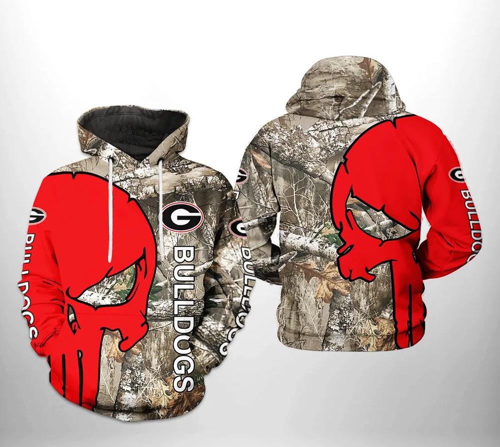 Georgia Bulldogs Camo Veteran Hunting And Skull Punisher 3D All Over Print Zip Hoodie Gifts For Ncaa Fans