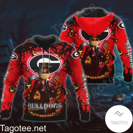 Georgia Bulldogs Jack Skellington Halloween 3D All Over Print Zip Hoodie Gifts For Ncaa Fans