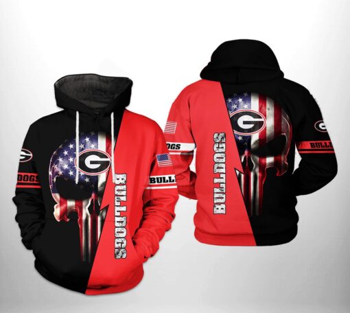 Georgia Bulldogs Ncaa Us Flag Skull 3D All Over Print Hoodie, Zip-Up Hoodie