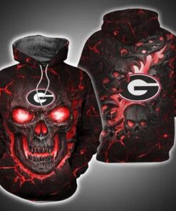 Georgia Bulldogs Skull Fire Eyes 3D All Over Print Zip Hoodie Gifts For Ncaa Fans