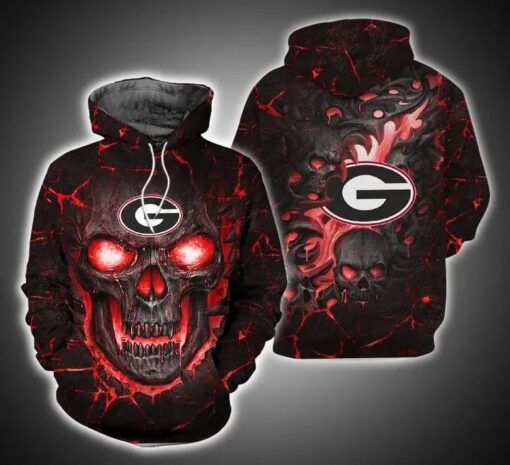 Georgia Bulldogs Skull Fire Eyes 3D All Over Print Zip Hoodie Gifts For Ncaa Fans