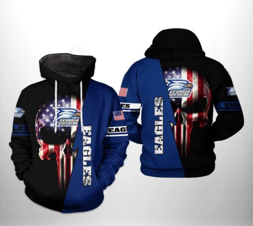 Georgia Southern Eagles Ncaa Us Flag Skull 3D All Over Print Hoodie, Zip-Up Hoodie