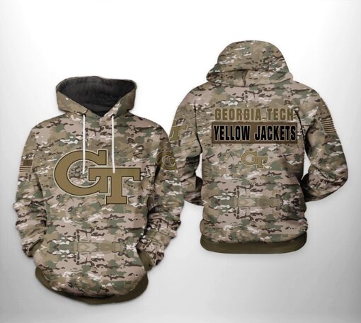 Georgia Tech Yellow Jackets Ncaa Camo Veteran 3D All Over Print Hoodie, Zip-Up Hoodie