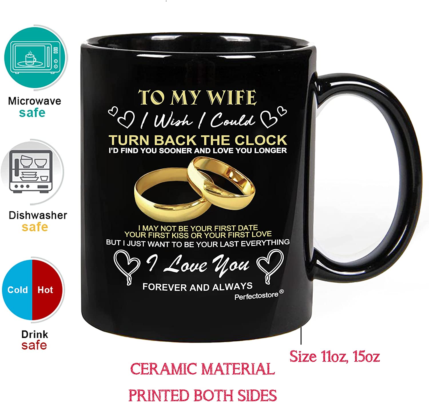 Gifts For Wife From Husband On Wedding Anniversary, Birthday, Mothers Day Or Christmas - To My Wife I Wish I Could Turn Back The Clock, Wifey Hers Coffee Cup