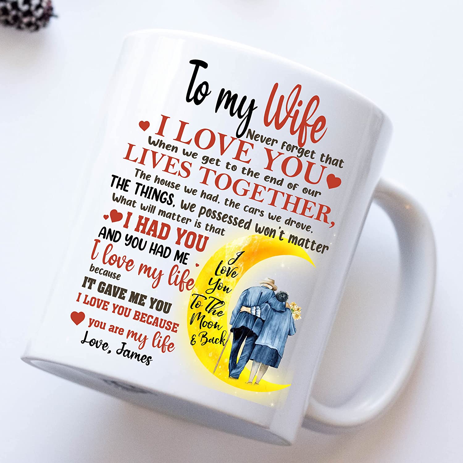 Gifts For Wife From Husband On Wedding Anniversary, Birthday, Mothers Day Or Christmas - To My Wife I Wish I Could Turn Back The Clock, Wifey Hers Coffee Cup