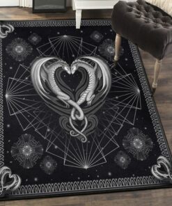Girlfriend Kitchen Rugs, Black White Dragon Couple Rug, Dragon Area Rug, Dragon Themed Rugs, Gift For Dragon Lovers, Personalized Rug, Carpet For Living Room, Bedding Room Home Decor DG98