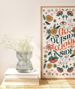 Go Outside To Look Inside Funny Quote 70s Poster Wall Art Print Canvas