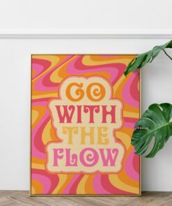 Go With The Flow Funky Art Motivational Aesthetic Vintage 70s Poster Wall Art Canvas Prints