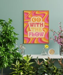 Go With The Flow Funky Art Motivational Aesthetic Vintage 70s Poster Wall Art Canvas Prints