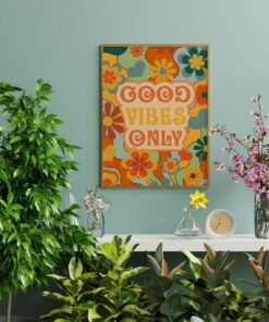 Good Vibes Only Floral Motivational Aesthetic Vintage 70s Poster Wall Art Canvas Prints