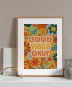 Good Vibes Only Floral Motivational Aesthetic Vintage 70s Poster Wall Art Canvas Prints