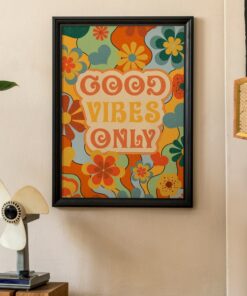 Good Vibes Only Floral Motivational Aesthetic Vintage 70s Poster Wall Art Canvas Prints
