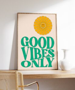 Good Vibes Only Motivational Quote Aesthetic Vintage 70s Poster Wall Art Canvas Prints