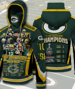 Green Bay Packers Hoodies Mens 4 Times Super Bowl Champions Gifts for Fans