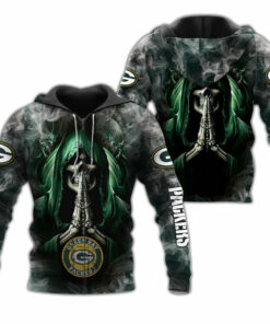 Green Bay Packers Skull Hoodies Background Smoke Gifts for Fans