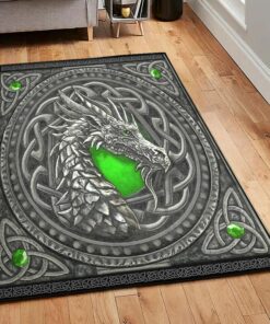 Green Color Non Shedding Area Rug, Dragon Green Rug, Dragon Area Rug, Dragon Themed Rugs, Gift For Dragon Lovers, Personalized Rug, Carpet For Living Room, Bedding Room Home Decor DG114