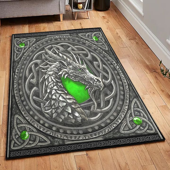 Green Color Non Shedding Area Rug, Dragon Green Rug, Dragon Area Rug, Dragon Themed Rugs, Gift For Dragon Lovers, Personalized Rug, Carpet For Living Room, Bedding Room Home Decor DG114