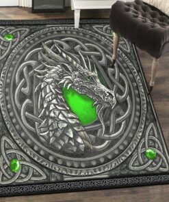 Green Color Non Shedding Area Rug, Dragon Green Rug, Dragon Area Rug, Dragon Themed Rugs, Gift For Dragon Lovers, Personalized Rug, Carpet For Living Room, Bedding Room Home Decor DG114