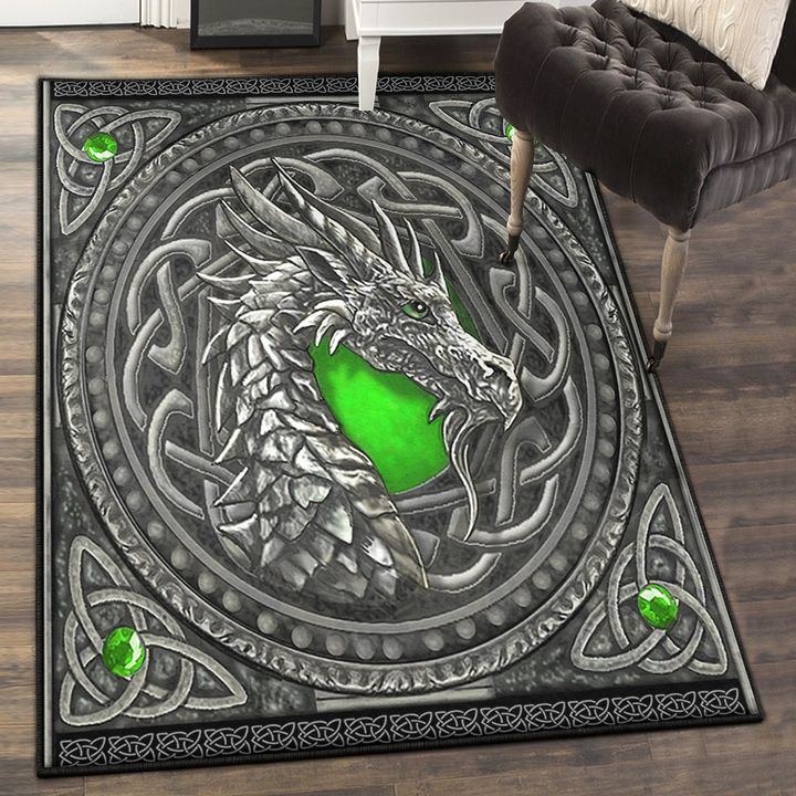 Green Color Non Shedding Area Rug, Dragon Green Rug, Dragon Area Rug, Dragon Themed Rugs, Gift For Dragon Lovers, Personalized Rug, Carpet For Living Room, Bedding Room Home Decor DG114