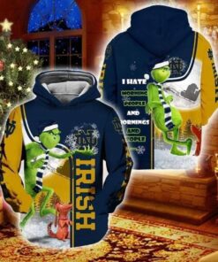 Grinch With Notre Dame Fighting Irish I Hate Morning People 3D All Over Print Zip Hoodie Gifts For Ncaa Fans For Christmas
