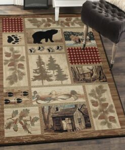 Grizzly Bear Large Area Rugs, Bear Hunting Rustic Rug, Rustic Rug, Rustic Lodge Area Rugs, Carpet for Living Room A15