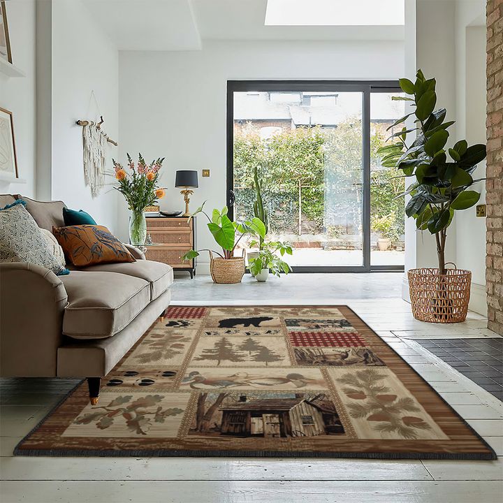 Grizzly Bear Large Area Rugs, Bear Hunting Rustic Rug, Rustic Rug, Rustic Lodge Area Rugs, Carpet for Living Room A15