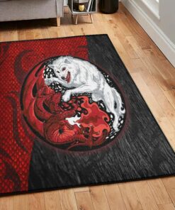 Halloween Bedroom Rugs, Red Dragon And White Wolf Rug, Dragon Area Rug, Dragon Themed Rugs, Gift For Dragon Lovers, Personalized Rug, Carpet For Living Room, Bedding Room Home Decor DG162