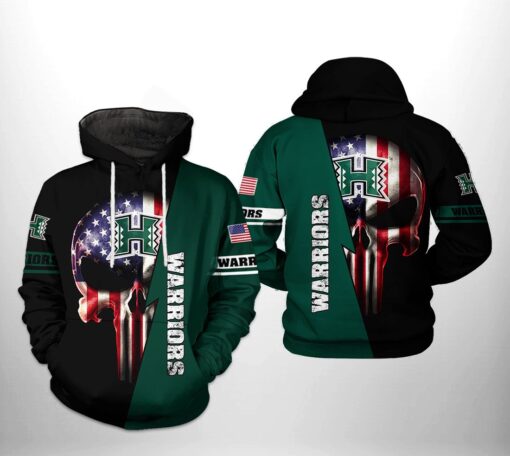 Hawaii Rainbow Warriors Ncaa Us Flag Skull 3D All Over Print Hoodie, Zip-Up Hoodie