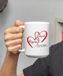 Heart Shape Couple Mug, Couple Coffee Mug, Custom Couple Mugs With Names, Personalized Couple Mug, Gift For Lover, Mr And Mrs Mug, Couple Gift For Her And Him, Couple Cup, White Mug 11Oz, 15Oz