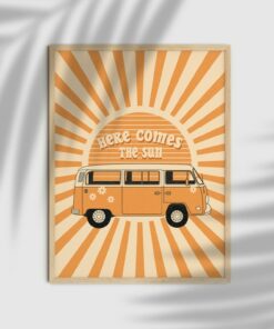 Here Comes The Sun 70s Poster Hippie Bohemian Vintage Wall Art Canvas Print