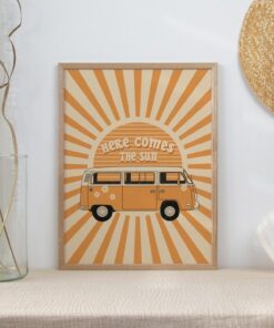 Here Comes The Sun Motivational Quote Aesthetic Vintage 70s Poster Wall Art Canvas Prints