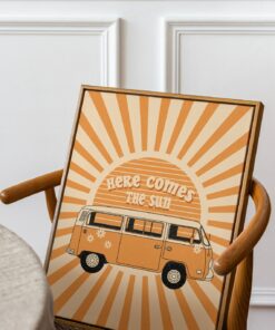 Here Comes The Sun Motivational Quote Aesthetic Vintage 70s Poster Wall Art Canvas Prints
