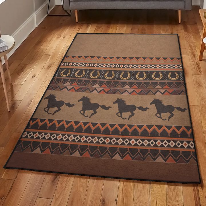 Horse Racing Washable Area Rugs, Rustic Horse Rug, Rustic Rug, Rustic Lodge Area Rugs, Carpet for Living Room A08