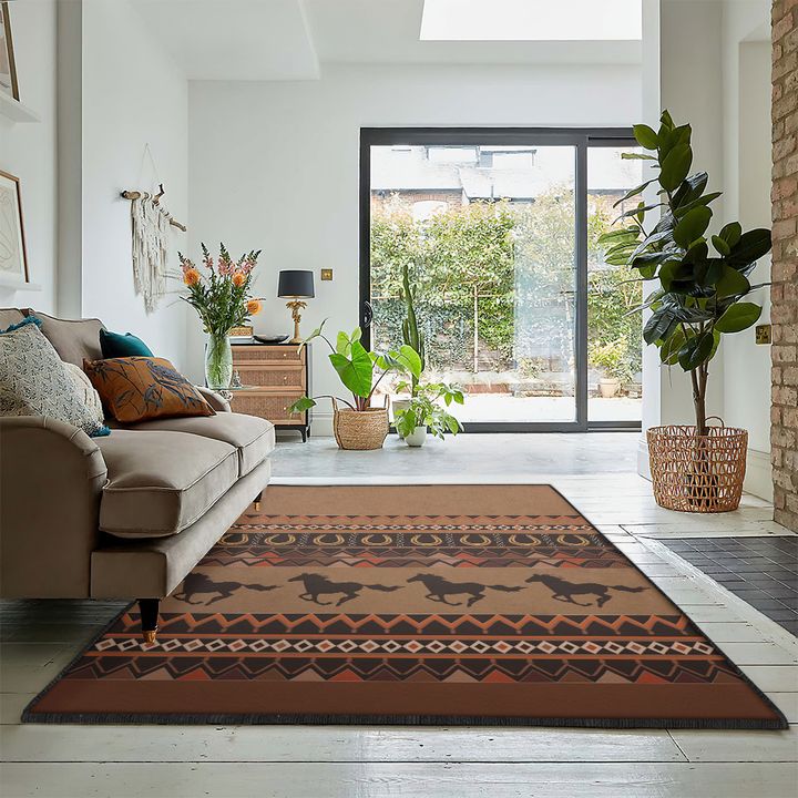 Horse Racing Washable Area Rugs, Rustic Horse Rug, Rustic Rug, Rustic Lodge Area Rugs, Carpet for Living Room A08