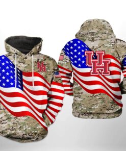 Houston Cougars Ncaa Us Flag Camo Veteran 3D All Over Print Hoodie, Zip-Up Hoodie