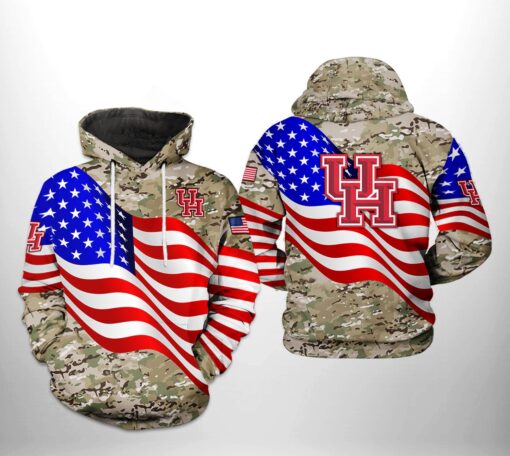Houston Cougars Ncaa Us Flag Camo Veteran 3D All Over Print Hoodie, Zip-Up Hoodie